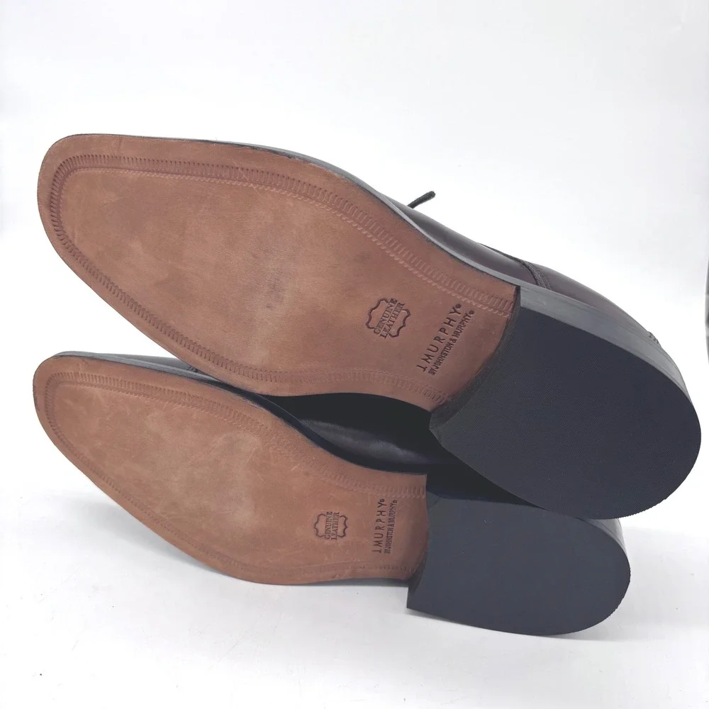 Johnston & Murphy Brown Men 9.5W Leather Cap Oxford Leather Toe Dress Derby Shoe